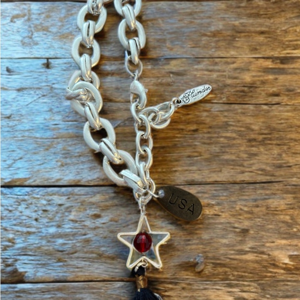 4th of July Silver Chain Bracelet with Red Star